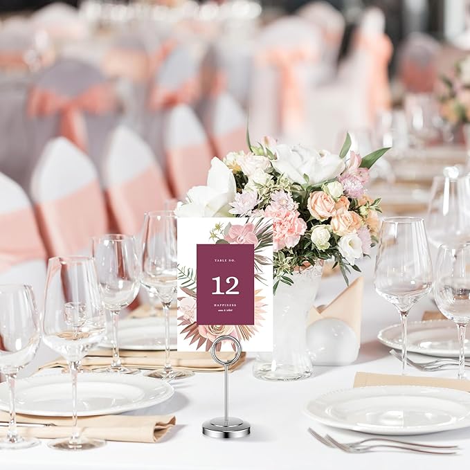 20 Pcs Table Number Holders 4/6/8/10 Inch Place Card Holder Stands Wire Photo Clips Metal Table Card Stands for Centerpieces, Photos, Food Signs, Birthdays, Weddings (Silver)