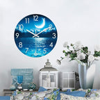 XFM Blue Moon Clock Kitchen Decorative Wall Clock Battery Operated 14 Inch Silent Wall Clock Non Ticking Glass Analog Clock