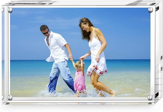 Acrylic Photo Frames 6x8'', Magnetic Acrylic Block Picture Frame,Desktop Frameless Photograph Display