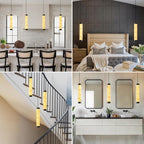 20" Alabaster Pendant Lights, 2PCS Natural Marble Cylinder Black Pendant Light, Adjustable Modern Ceiling Light Fixtures for Kitchen Island, Dining Room, Bedroom, Living Room, Bathroom