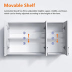 White Laundry Room Cabinets and Storage with 3 Doors and Utility Adjustable Shelf，Gabinetes Para Cocina Cupboard Kitchen Organizers and Storage Pantry Wall Mounted 12.4"D x 35.4"W x 19.7"H