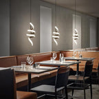 Modern Spiral LED Pendant Lights Kitchen Island, 22W Adjustable Height Hanging Light Fixture 5500K Black Chandelier for Dining Room Cafe Table, 3 Pack