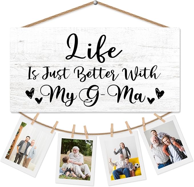 G-ma Gifts Picture Frame Photo Holder for Wall, Birthday Gifts for Grammy Grandma, Thank You Grandmother Grammie Gift from Grandchildren Grandkids Hanging Photo Display