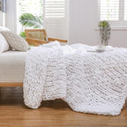 WESHIONGOO Chunky Knit Blanket Throw Knitted Throw Blankets for Couch Bed Fluffy Soft Blanket with Jumbo Chenille Yarn Thick 100% Handmade (White, 50"×60")