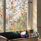 Stained Wildflower Window Film Decorative Flowers Static Glass Window Clings Stickers for Home Office Living Room Bedroom Glass Windows Door Decor 15.74 x 39.37 Inches