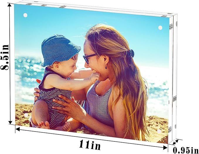 HELPLEX 5 Pack 8.5x11 Acrylic Picture Frames, 24mm Thicker Frameless Clear Frame Double Sided Magnetic Frame, Free Standing Desktop Display Stand