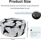 Inflatable Ottoman Stool D21 xH9 for Outdoor/Indoor Use, Water Repellent Patio Foot Rest Stool with Portable Handle,Round Pouf Ottoman Suitable for Garden,Deck and Camping - Black Leaves