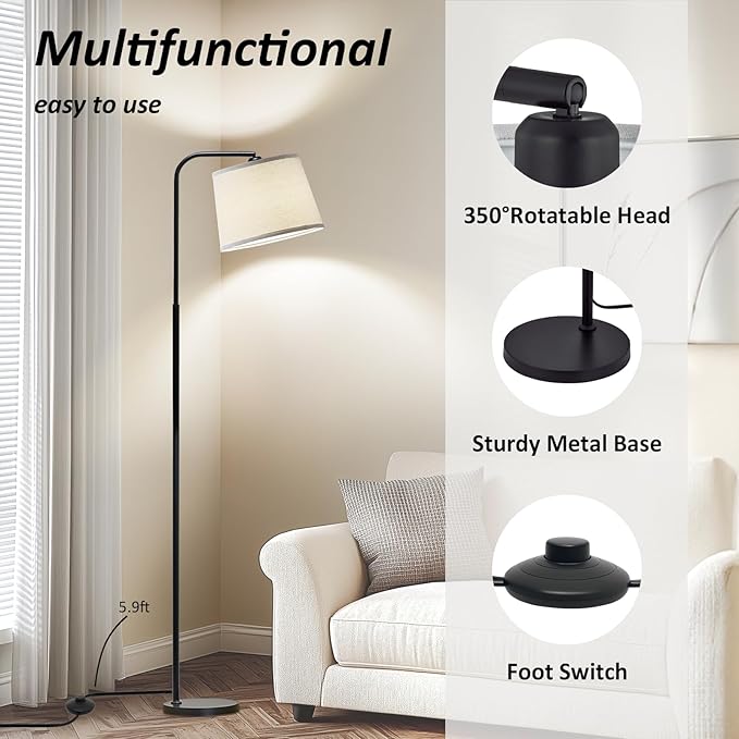 AKASUKI Floor Lamp for Living Room with 3 Color Temperatures, Foot Switch Standing Lamps for Living Room, Bedroom, Office, Arc Mordern Floor Lamp with 9W LED Bulb Included