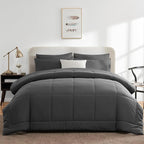 CozyLux Oversized Queen Comforter Sets Dark Grey, 7 Pieces Bed in a Bag, Ultra-Soft All Season Bedding Sets with Stitch Quilted Comforter, Flat Sheet, Fitted Sheet, Pillowcases, Dark Gray