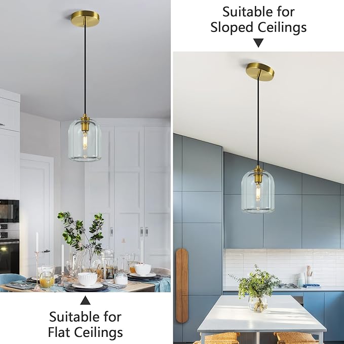 Modern Gold Pendant Lights Kitchen Island Ceiling Chandelier Indoor Crystal Hanging Light Fixtures for Dining Room Kitchen Living Room Bedroom（2Pack）