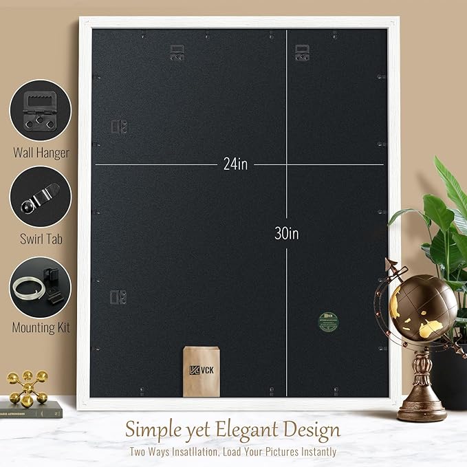 VCK 24x30 Poster Frames Set of 3, White Solid Wood Picture Frame, Textured Exclusive Gallery Frame - Wall Hanging