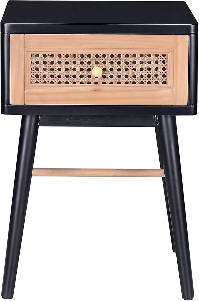COZAYH Fully-Assembled Modern Farmhouse Clean-Lined Nightstand, End Table with 1 Drawer, Black