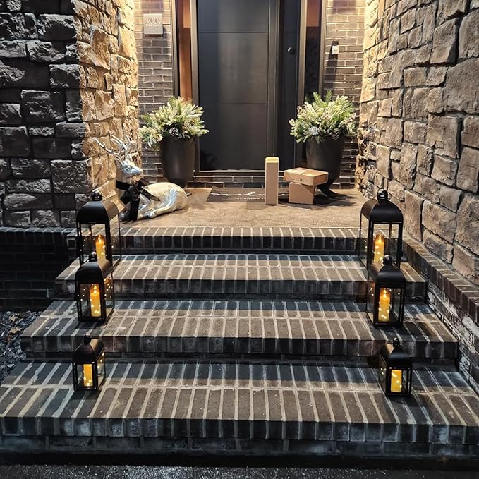 NEEDOMO Lanterns Decorative Outdoor & Indoor, Set of 3 Outdoor Lanterns for Porch, 23" Large Candle Lantern, Bronze Metal Frame with Glass, Vintage Farmhouse, Patio, Pathway, Garden, Fall, Christmas