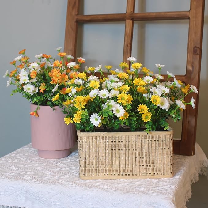 alyptus Fake Mums Outdoor Yellow Flowers 8 Bundles Plants for Outside Fall Artificial Flower UV Resistant for Wedding Home Garden Window Box Decor