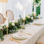 Gold Candle Holders Set of 3 for Glass Taper Candle Holders,Hurricane Candlestick Holder for Wedding, Dinning, Party Decorative, Home Decor, Anniversary，3 Brass