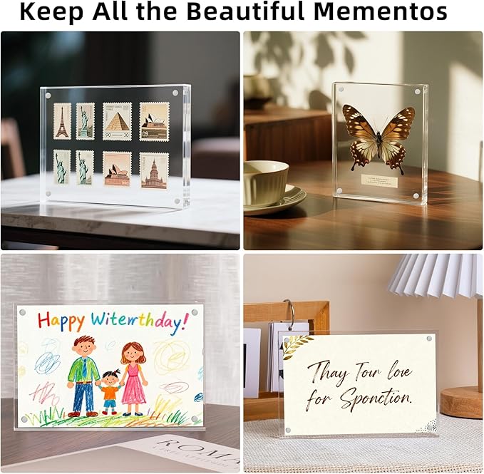 Magnetic Acrylic Picture Frame 4x6 (3-Pack) – Clear Lucite Double-Sided Frameless Photo Display 20mm Thick UV Resistant, Floating Design with Strong Magnets for Home, Office, and Gift