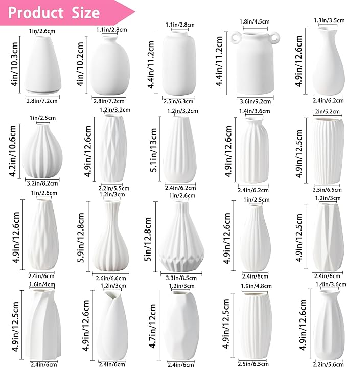 5'' White Ceramic Bud Vases Set of 20,Small Vases in Bulk for Flowers,Mini Vases for Centerpieces,Modern for Floral and Pampas Grass,Boho for Wedding,Party,Table Home Decor