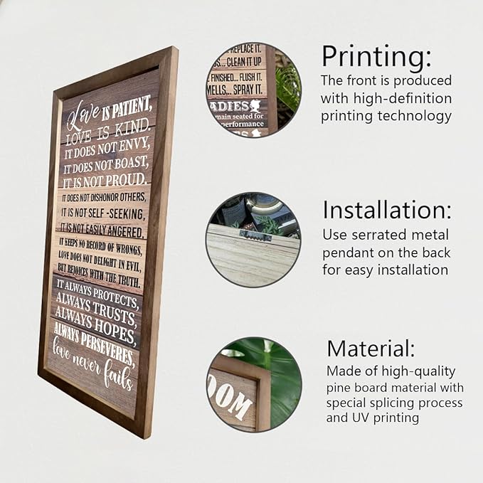 Love is Patient Love is Kind Wall Art, 1 Corinthians 13 Wall Art, God Walls Decor, Hanging Frame Bible Verses Walls Décor, Christian Gift