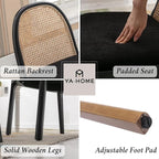 Mid Century Dining Chairs Set of 6, Accent Rattan Sherpa Fabric Side Chairs Kitchen Chair with Solid Wooden Legs for Living Room Dining Room, Black