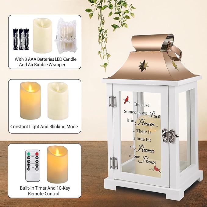 Memorial Lantern, Sympathy Gifts for Loss of Mom/Dad/Loved One, Bereavement Gifts, in Memory of Loved One Lantern,Celebration of Life, Memorial Gifts, Funeral Lantern,Because we Love is in Heaven