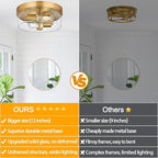 Flush Mount Ceiling Light Fixtures, 2-Light Gold Ceiling Mount for Farmhouse with Seeded Glass Lampshade, Industrial Flush Mount Light Fixture Farmhouse for Hallway, Kitchen, Entryway and Foyer