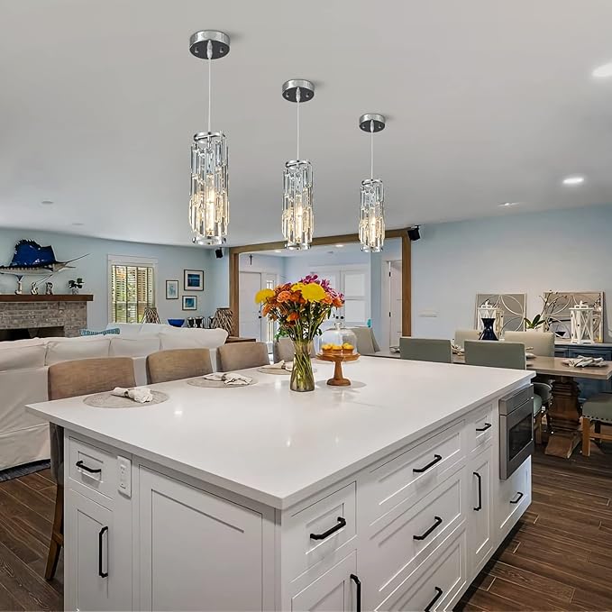 LMQNINE Chrome Pendant Lights Kitchen Island Modern Pendant Light, Crystal Pendant Light Fixture Mini Pendant Light, Pendant Lighting for Kitchen Island Bedroom (Chrome 1-Pack)
