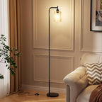 Floor Lamps for Living Room - Standing Lamp with Seeded Glass Shade, Modern Floor Lamp with LED Bulbs, Industrial Floor Lamp for Bedroom, Black Tall Lamp for Office(Light Bulb Included)