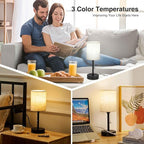 Small Bedside Table Lamp for Nightstand with USB & Outlet, 3 Color, Matte Black, Beige Lampshade (LED Bulb Included)