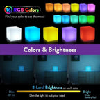 Mr.Go 4-inch Dimmable LED Night Light Mood Lamp for Kids and Adults - 16 RGB Colors - 8 Level Dimming - 4 Lighting Effect - Rechargeable - Remote Control - Decorative, Fun & Safe - White Finish Cube