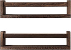 Nursery Book Shelves, Set of 2 Wood Floating Book Shelves for Kids Room, Kitchen Spice Rack, or Rustic Wall Mounted Shelves for Farmhouse Bathroom Decor (Carbon Brown)