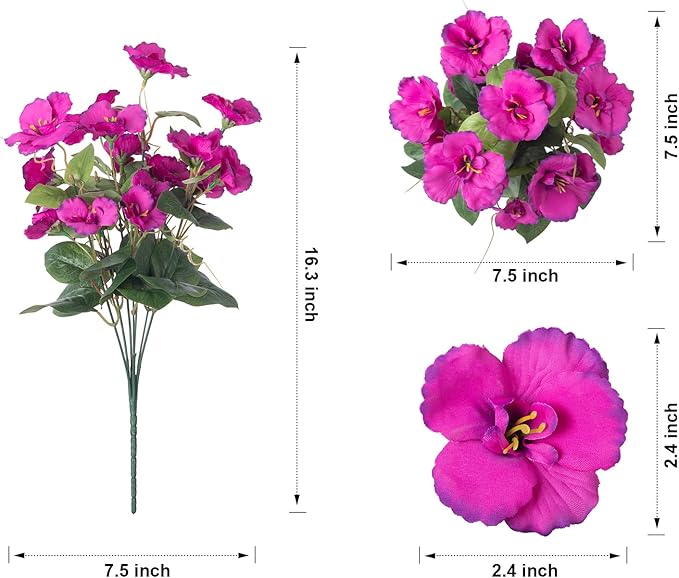 Hibiscus Artificial Flowers Plants for Outdoors Decoration, 6 Bundles Silk Hibiscus Bouquet Tropical Flowers Artificial Realistic UV Resistant Fake Flowers for Outside Planter Porch Patio Balcony, Mix