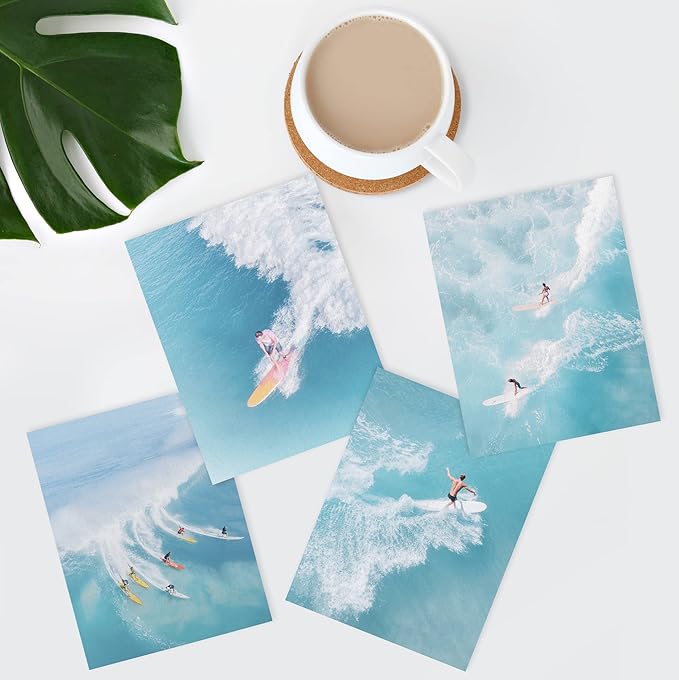 SIGNWIN Adhesive Canvas Poster Surfing Surfboard Aerial View Ocean Nautical Landscape Nature Wilderness Photography Modern Art Decorative Zen Relax/Calm Multicolor for Bedroom - 8"x10"x 4