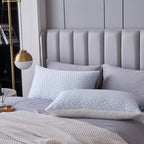 Pillows Queen Size Set of 2 - Adjustable Firm Shredded Memory Foam Pillows - Side Sleeper Bed Pillows for Adults with Washable Cover and Bonus Foam Fill