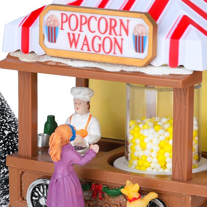 Christmas Village Collectible Buildings Christmas Village Houses Popcorn House with LED Light Musical USB Indoor Figurines Decoration Indoor Xmas Decor