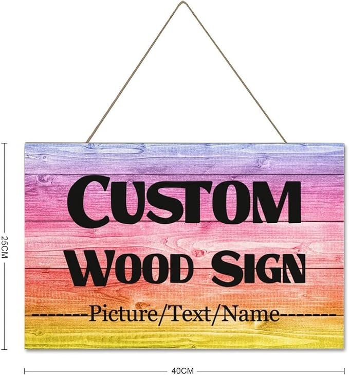 Custom Wood Sign With Hanging String, Personalized Wooden Name With Text Logo Photo, 20 Fonts, 100 Colors, Design Your Welcome for Front Door, Farmhouse 15.7x9.8 Inch