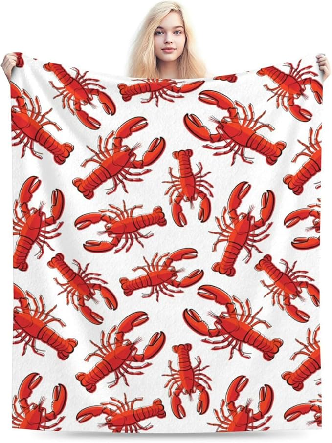 HGOD DESIGNS Red Lobster Fleece Throw Blanket Ultra Soft Cozy Blooming Decorative Flannel Blanket All Season for Home Couch Bed Chair Travel 40x50in