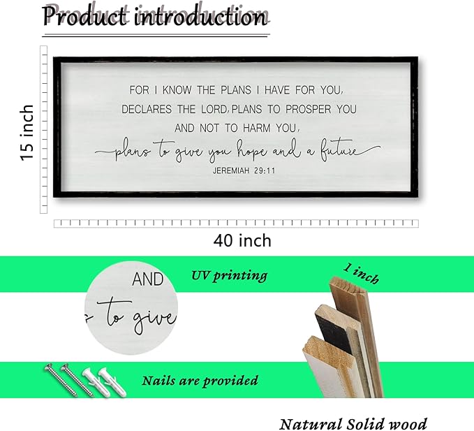 ZZJJHYWGQ Bible Verse Wall Art Jeremiah 29:11 Print Sign 32"×12" Christian Inspirational Quotes Decor For I Know The Plans I Have For You Large Religious for Living Room Office Wall Hanging (Black)