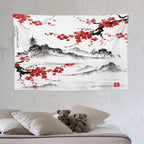 Cherry Blossoms Tapestry, Japanese Fuji Mountain Tapestry, Asian Japanese Wall Tapestry, Nature Landscape Tapestries for Bedroom Living Room Decor 60"x40"
