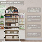 71" Tall Arched Bathroom Storage Cabinet, Modern Fluted Storage Cabinet w/Doors, 3 Adjustable Shelves, 6 Door Shelves, Wood Freestanding Cabinet for Bathroom, Entryway, Hallway, Antique White