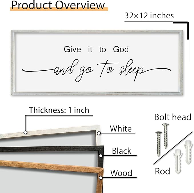 SRSZHIYUE Give It To God And Go to Sleep Sign Wall Decor 32"×12" for Master Bedroom Above Bed Guest Room Over Art Decoration (White)
