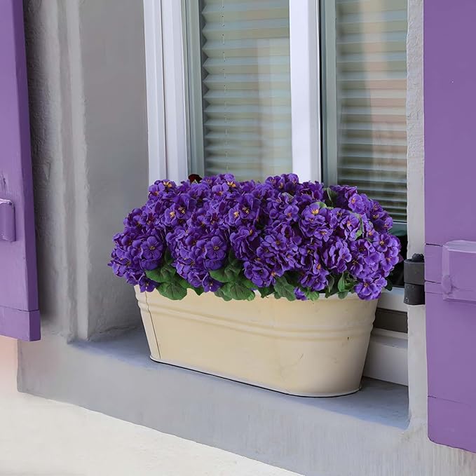 Hananona Artificial Geranium Flowers for Outdoors Geranium Silk Flowers Outdoor UV Resistant Garden Plants Faux Flowers for Home Kitchen Table Centerpieces Decor (12, Purple)