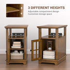 HIFYOBRO End Table with Flip Top Charging Station, Adjustable Shelf, Type-C & USB Port & Power outlets, Wooden Nightstand, Side Table with Storage for Living Room and Bedroom