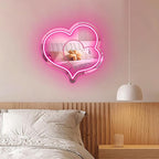 Pink Heart Acrylic Mirror Neon Signs,Dimmable Heart Shaped Mirror with Neon LED Lights,USB Powered Neon Sign Wall Decor Art Neon Light For bedroom,Family,Wedding,Bar,Party Decor