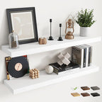 40 Inch Floating Shelves for Wall Set of 2, 8"D Wood Grain Bathroom Shelves with Invisible Brackets, Easy Install Engineered Wood Storage Shelves for Kitchen, Living Room, Bedroom, White Finish