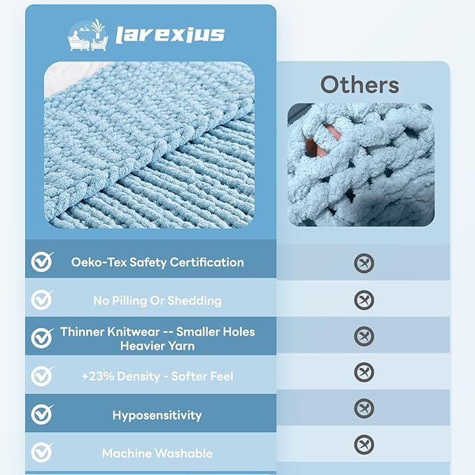 Chunky Knit Blanket - Luxury Soft Cozy 50 * 60 Throw Blanket,100% Woven Blanket Rope Knot Throw Blanket for Couch, Sofa, Home Decor, Gift - Machine Washable（Light Blue）