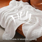 PHF 100% Cotton Waffle Weave Blanket Queen Size, Soft Lightweight Breathable Cozy Summer Blankets for Bed, Luxury Aesthetic Woven Bedding for Home Decor, 90"x90", White