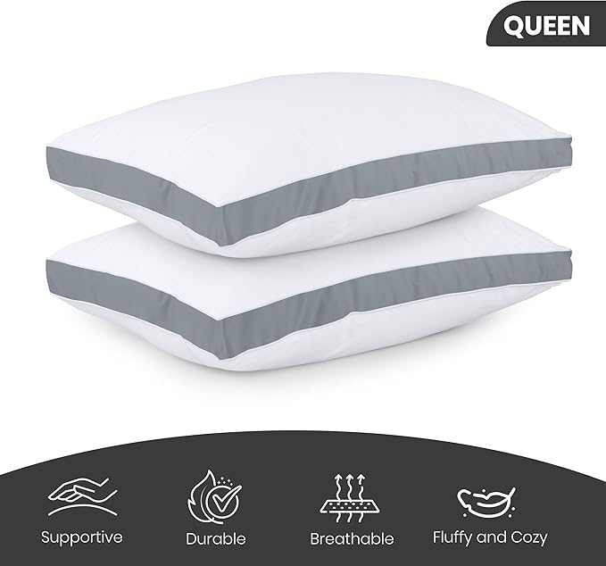 Utopia Bedding Bed Pillows for Sleeping Queen Size (Grey), Set of 2, Cooling Hotel Quality, Gusseted Pillow for Back, Stomach or Side Sleepers