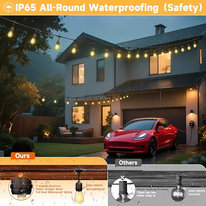 Outdoor Safety String Lights 200FT - 24V 20W Commercial Grade Low Voltage Strand with 80 S14 Shatterproof Bulbs for Tree Garden Yard Cafe Bistro | Warm Yellow 3500K | IP65 Waterproof | UL Listed