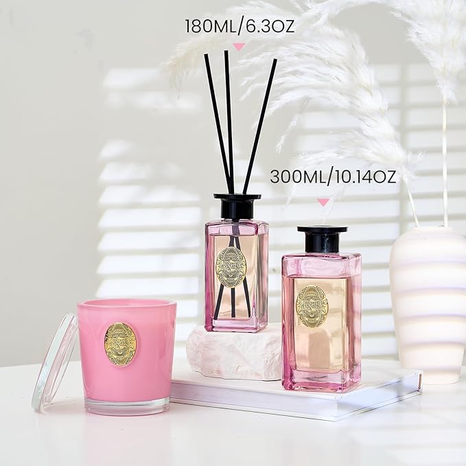 M&SENSE 6.3 oz Large Reed Diffuser Set | Gardenia Scent Oil Diffuser with Sticks | Hotel Collection Non-Toxic Essential Oil |for Bedroom Bathroom Living Room