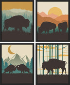 SIGNWIN Framed Country Farmhouse Vibrant Bison Wall Art, Set of 4 Silhouette Animals Wall Decor Prints, Wilderness Nature Wall Décor for Living Room, Bedroom - 11"x14" Black